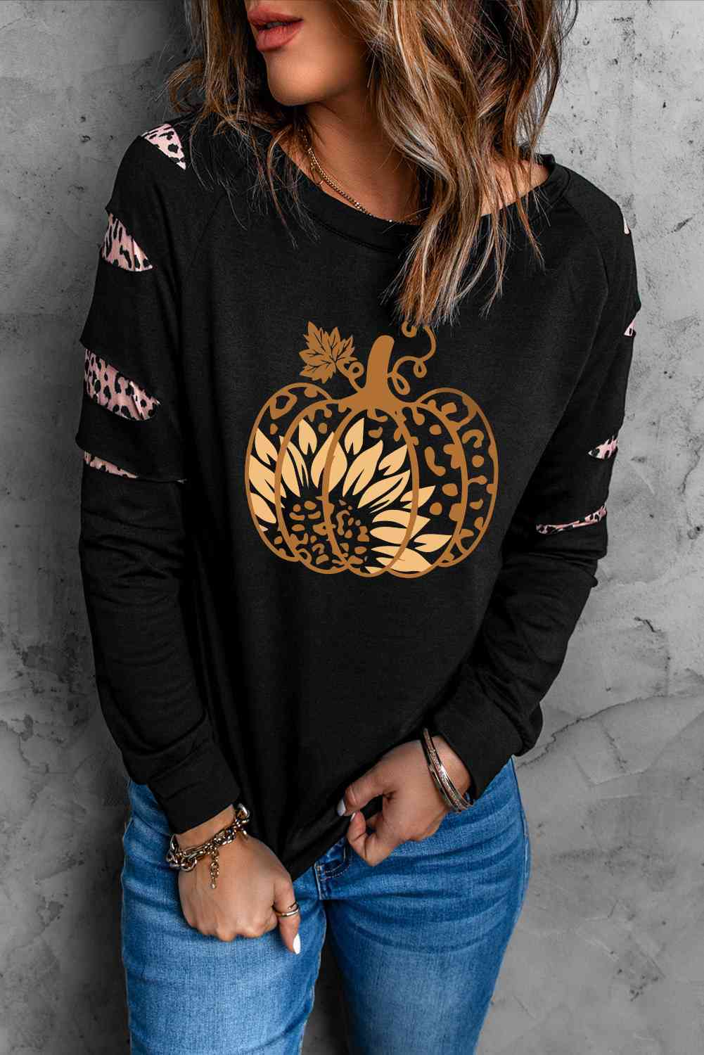 Sudadera con estampado de calabaza y leopardo