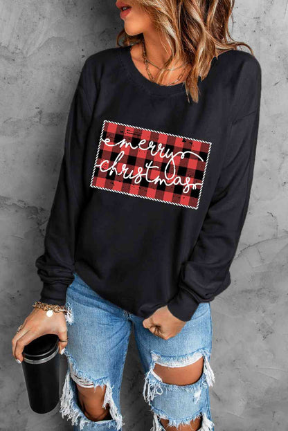 Sudadera con estampado de hombros caídos y cuello redondo