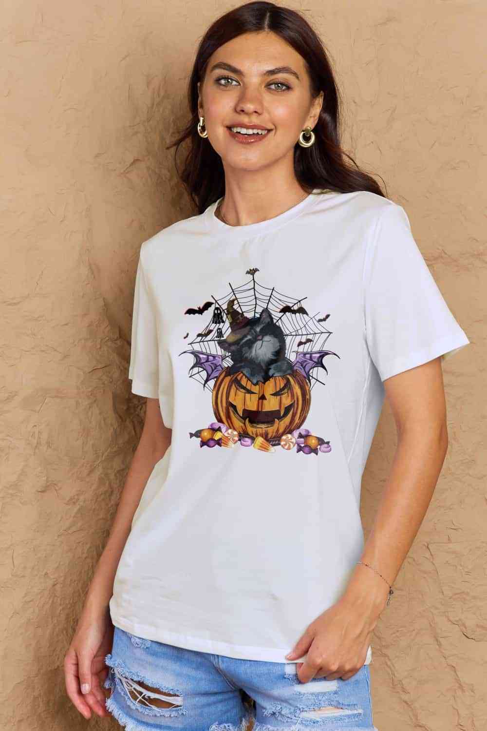 Camiseta con gráfico Jack-O'-Lantern de tamaño completo de Simply Love