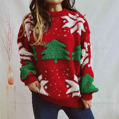 Snowflake Round Neck Long Sleeve Sweater