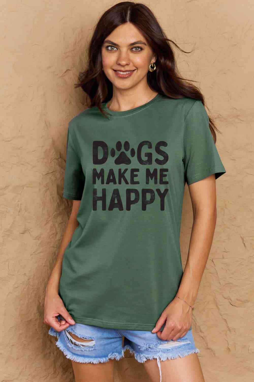 Simply Love フルサイズ DOGS MAKE ME HAPPY グラフィック コットン T シャツ