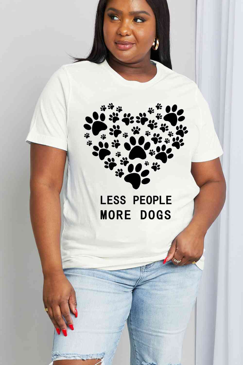 Simply Love Simply Love フルサイズ LESS PEOPLE MORE DOGS ハート グラフィック コットン Tシャツ