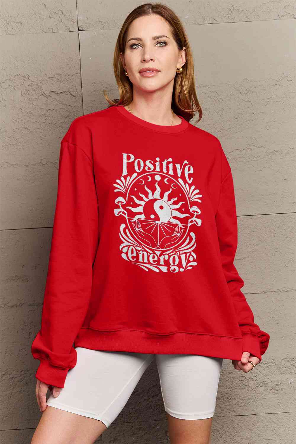 Sudadera con gráfico de ENERGÍA POSITIVA de tamaño completo de Simply Love