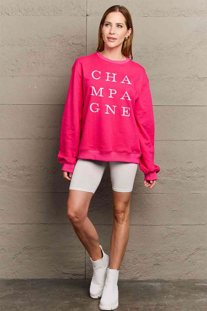 Sudadera de manga larga con estampado CHAMPAGNE de tamaño completo de Simply Love