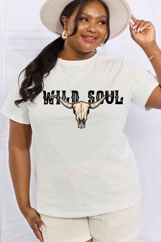 Camiseta de algodón con estampado WILD SOUL de tamaño completo de Simply Love