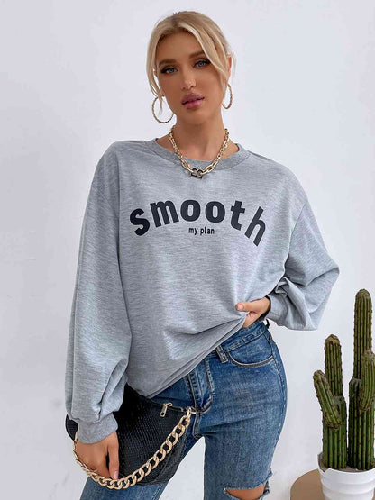 Sudadera con gráfico SMOOTH MY PLAN de manga larga y cuello redondo