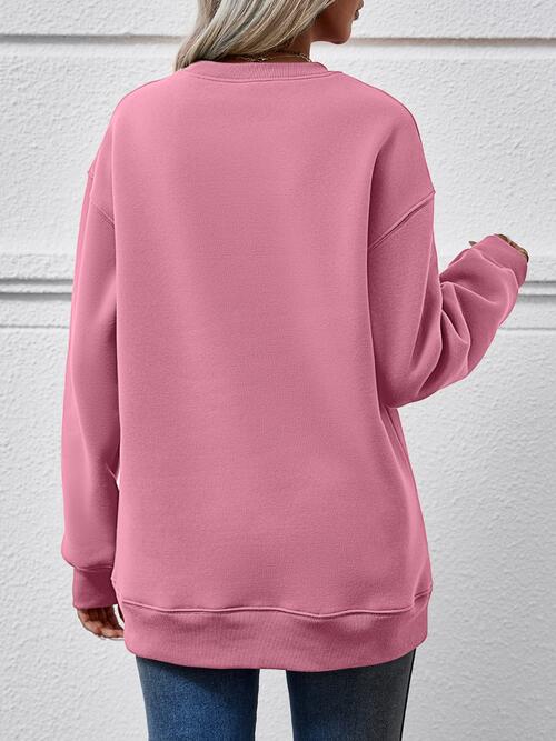 Sudadera con estampado de hombros caídos y cuello redondo