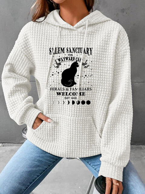 Sudadera con capucha texturizada y gráfica de tamaño completo con bolsillo