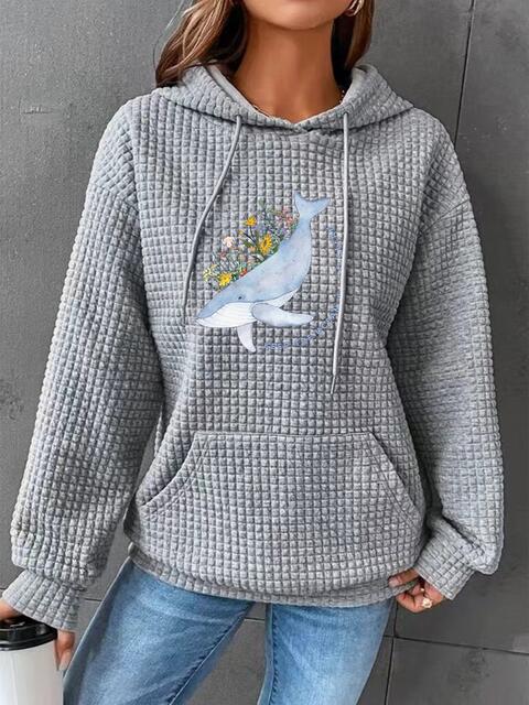 Full Size Whale Graphic Drawstring Hoodie