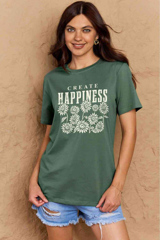 Camiseta de algodón con estampado CREATE HAPPINESS de talla grande de Simply Love