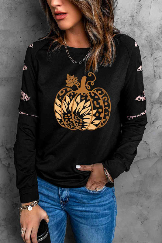 Sudadera con estampado de calabaza y leopardo