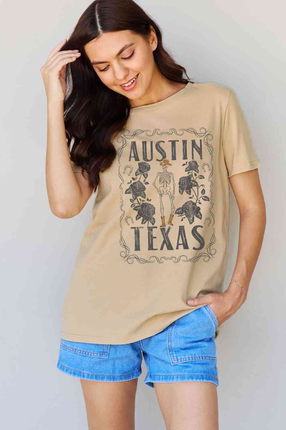 Simply Love フルサイズ AUSTIN TEXAS グラフィック コットン T シャツ