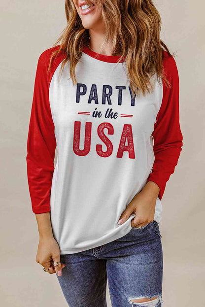 Simply Love PARTY IN THE USA グラフィック ラグラン スリーブ T シャツ