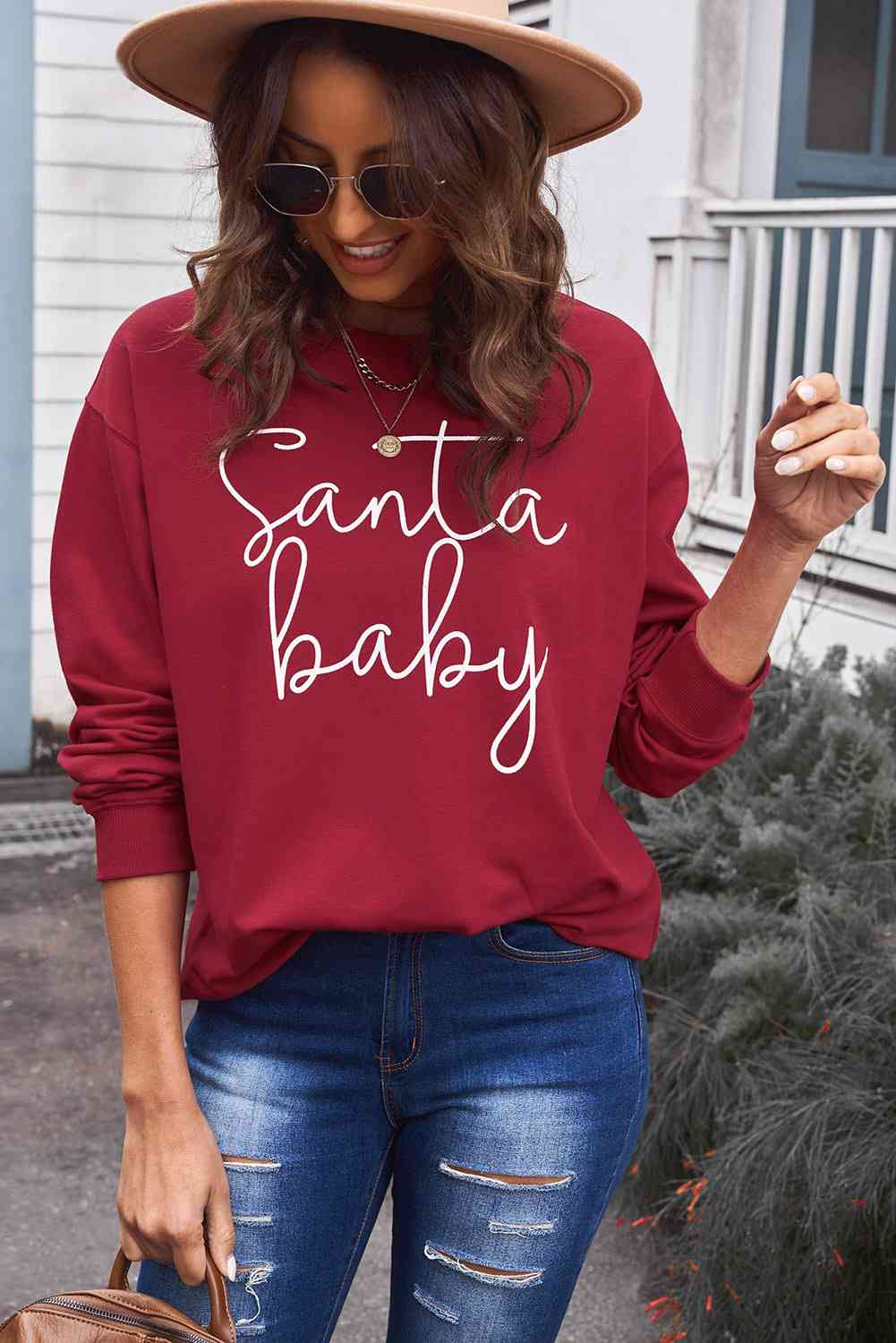 クリスマス SANTA BABY グラフィック スウェットシャツ