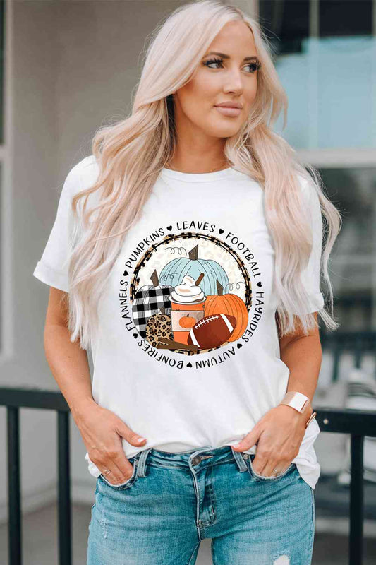 Camiseta con puños y cuello redondo con gráfico de calabaza