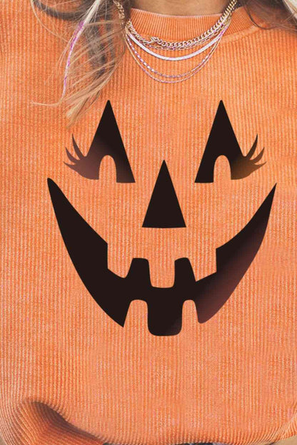 Sudadera con estampado de Jack-O'-Lantern y hombros caídos, cuello redondo