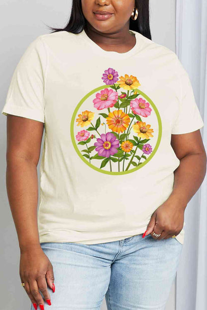 Camiseta de algodón con estampado floral de tamaño completo de Simply Love