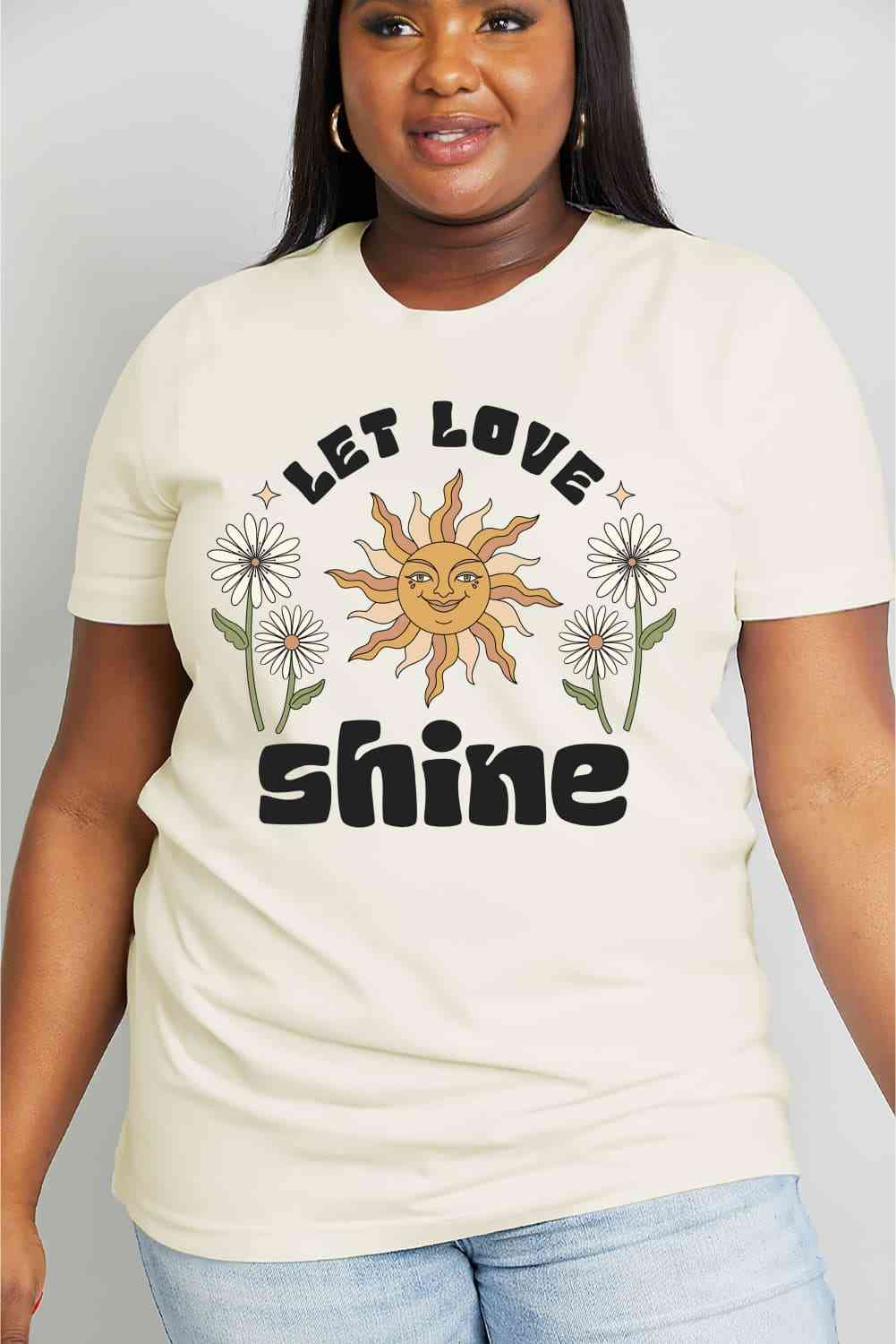 Simply Love フルサイズ LET LOVE SHINE グラフィック コットン T シャツ