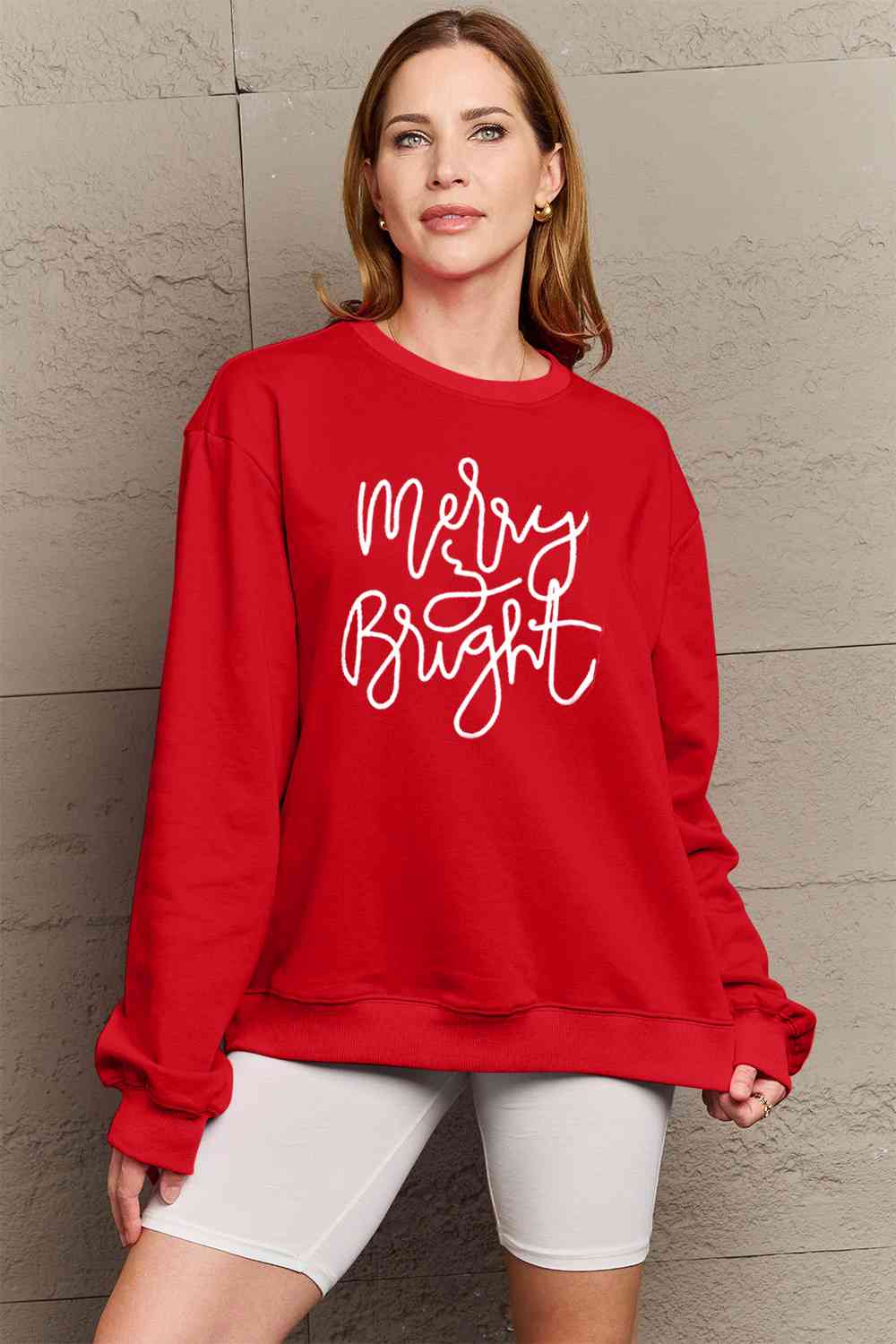 Simply Love Full Size MERRY AND BRIGHT Graphic Sweatshirt