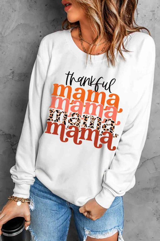 THANKFUL MAMA Sudadera con estampado de hombros caídos y cuello redondo