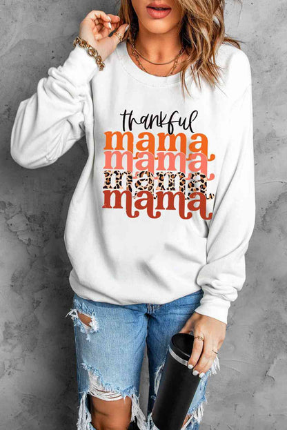 THANKFUL MAMA Sudadera con estampado de hombros caídos y cuello redondo