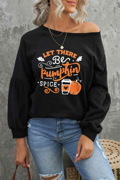 ラウンドネック長袖LET THERE BE PUMPKIN SPICEグラフィックスウェットシャツ