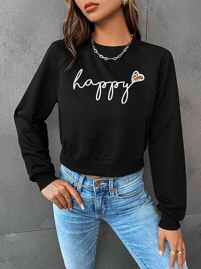 Sudadera con gráfico HAPPY de manga raglán