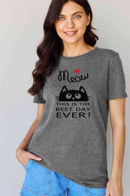 Simply Love Tamaño completo MIAU ¡ESTE ES EL MEJOR DÍA DE TODOS! Camiseta de algodón con gráfico