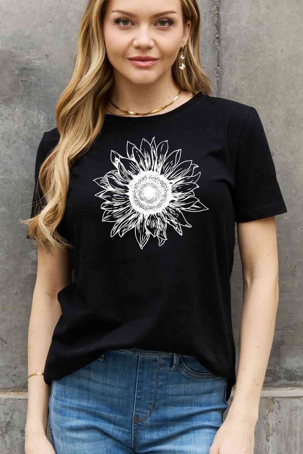 Camiseta de algodón con estampado de girasoles de tamaño completo de Simply Love