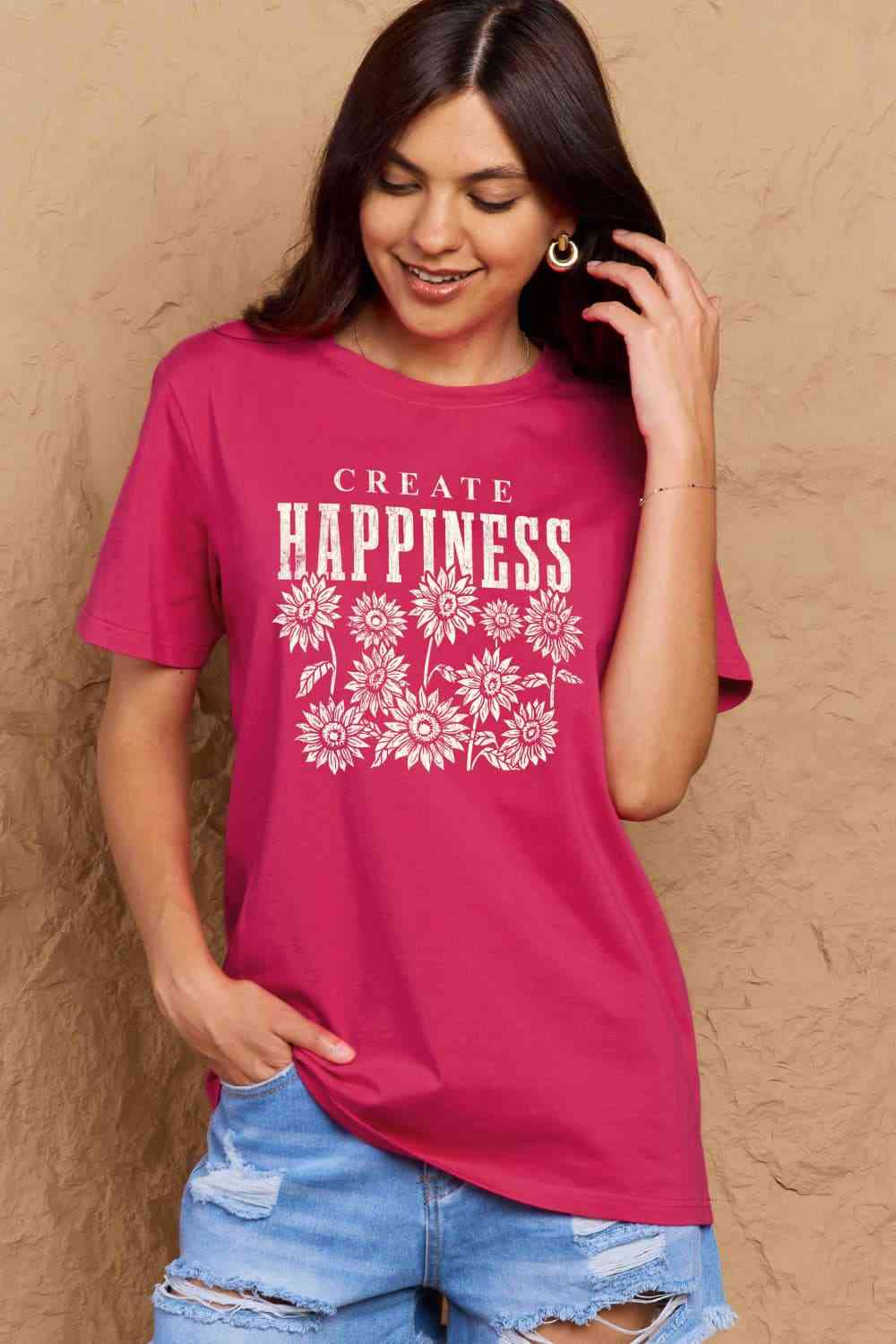 Camiseta de algodón con estampado CREATE HAPPINESS de talla grande de Simply Love