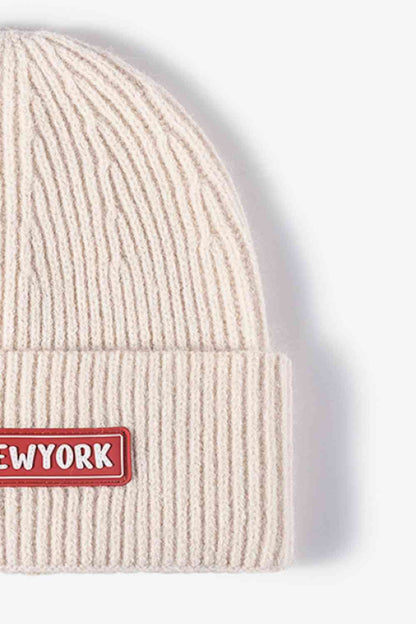 NEWYORK Gorro de punto acanalado con puños y parche