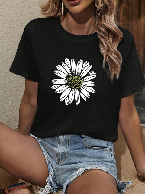 Camiseta con cuello redondo y gráfico de girasol