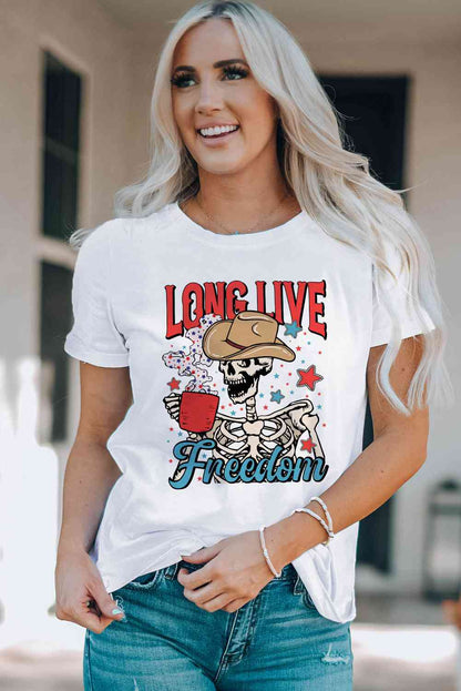 Camiseta de manga corta con gráfico LARGA VIVA LA LIBERTAD