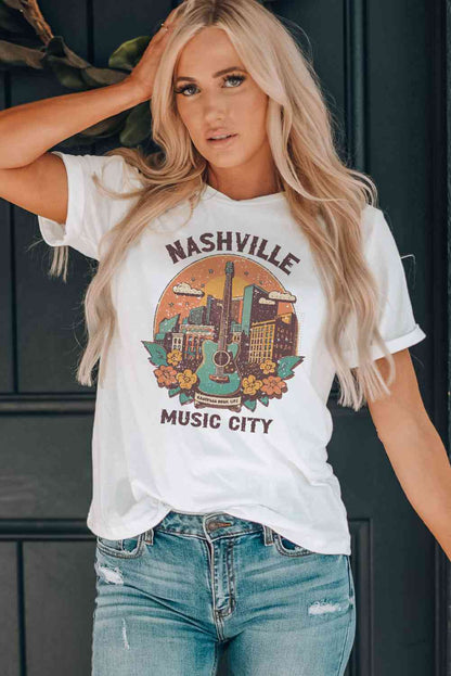 NASHVILLE MUSIC CITY グラフィック ラウンドネック T シャツ