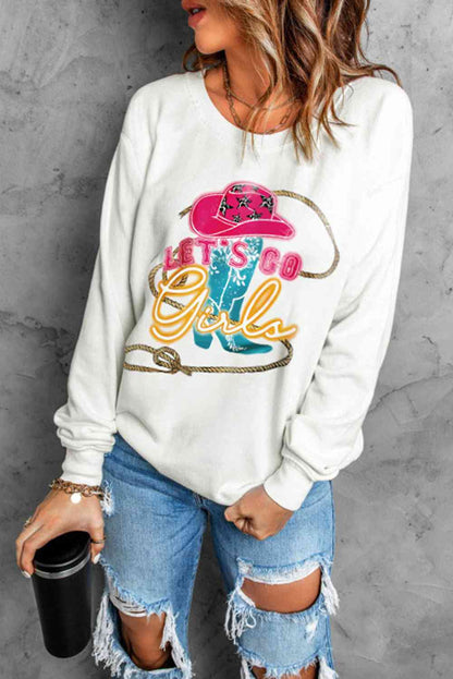 LET'S GO GIRLS Graphic Round Neck Sweatshirt