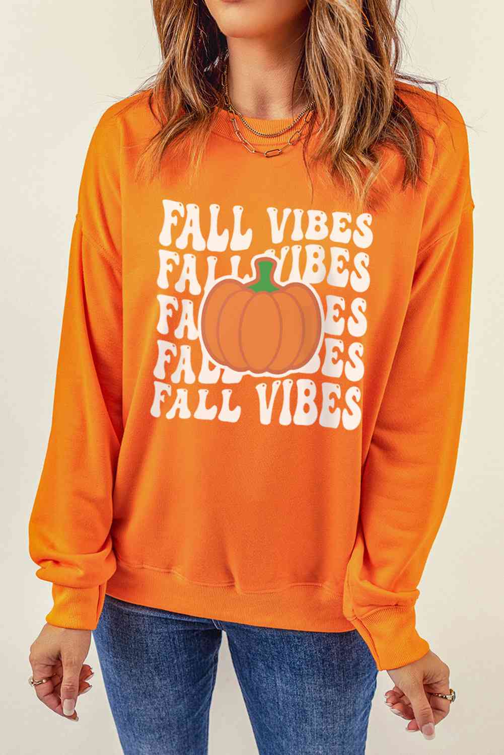 FALL VIBES Sudadera con estampado de hombros caídos