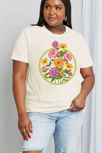 Camiseta de algodón con estampado floral de tamaño completo de Simply Love