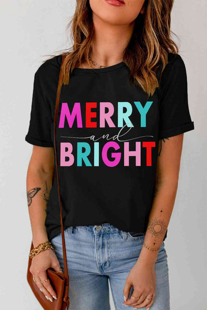 MERRY AND BRIGHT グラフィック半袖Tシャツ