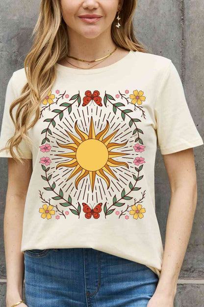 Camiseta de algodón con estampado de sol de tamaño completo de Simply Love