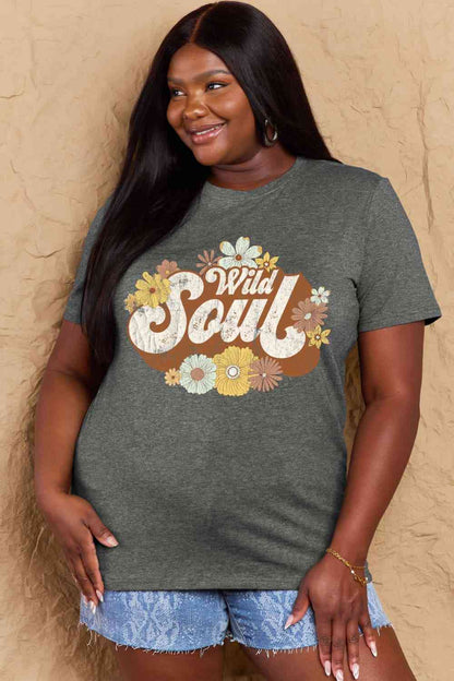 Camiseta de algodón con gráfico WILD SOUL de tamaño completo de Simply Love