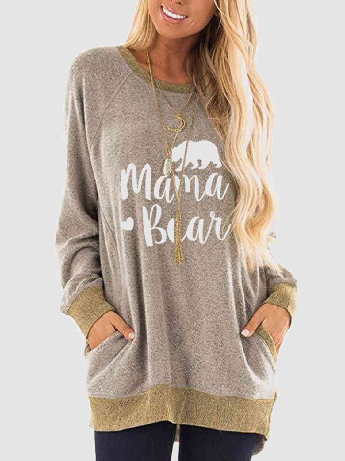 Graphic Round Neck Sweatshirt with Pockets