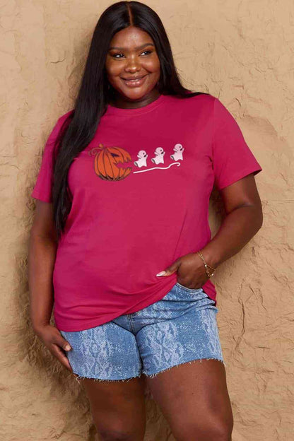 Camiseta de algodón con gráfico Jack-O'-Lantern de tamaño completo de Simply Love