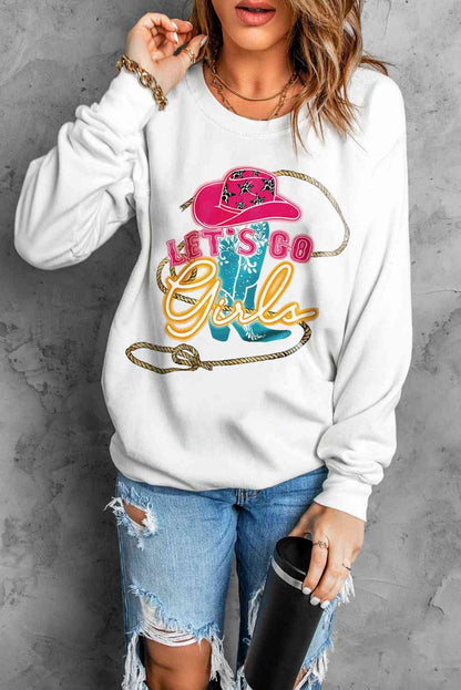 Sudadera con cuello redondo y gráfico LET'S GO GIRLS