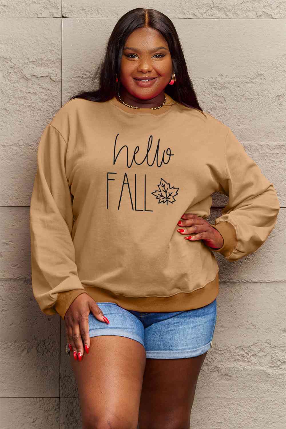 Sudadera con gráfico HELLO FALL de tamaño completo de Simply Love