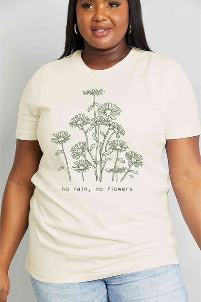 Camiseta de algodón con gráfico NO RAIN NO FLOWERS de tamaño completo de Simply Love