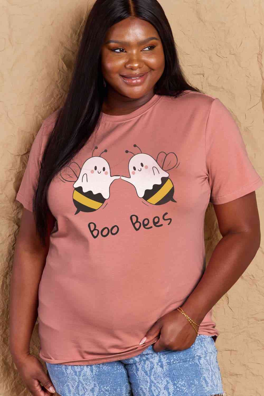 Simply Love フルサイズ BOO BEES グラフィック コットン T シャツ