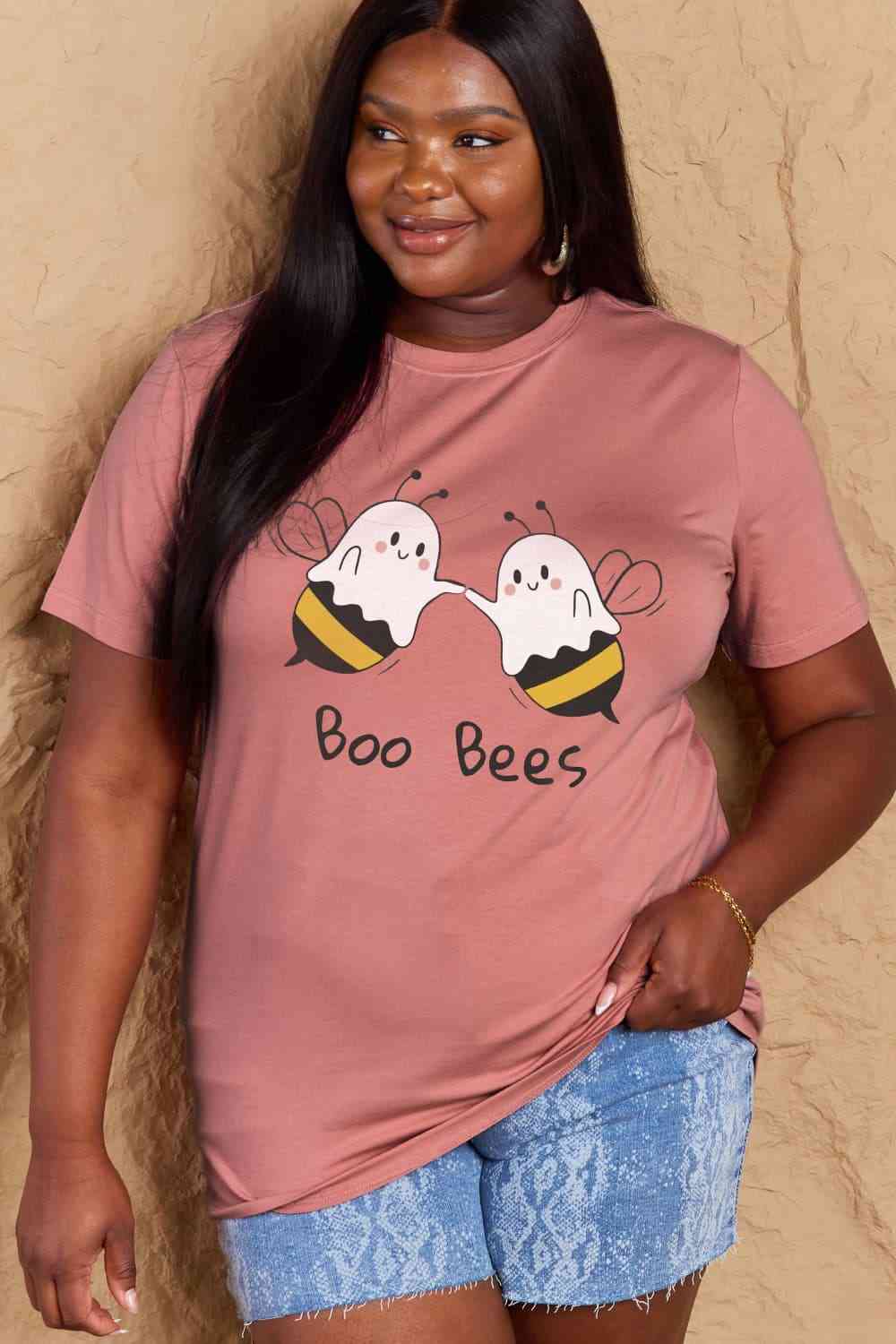 Simply Love フルサイズ BOO BEES グラフィック コットン T シャツ