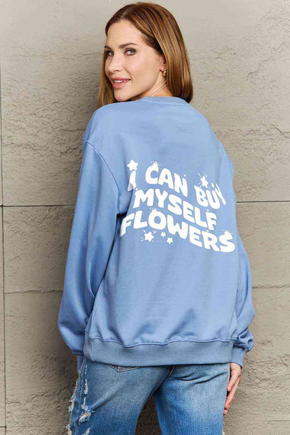 Sudadera con gráfico "Puedo comprarme flores" de tamaño completo de Simply Love