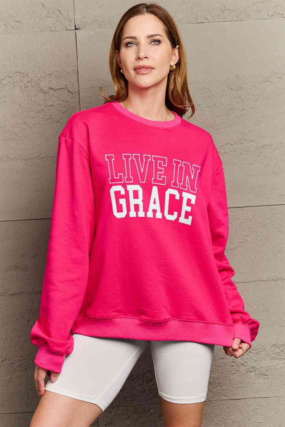 Simply Love フルサイズ LIVE IN GRACE グラフィック スウェットシャツ
