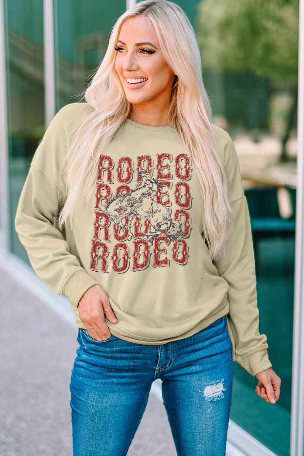 Sudadera con estampado RODEO de hombros caídos y cuello redondo